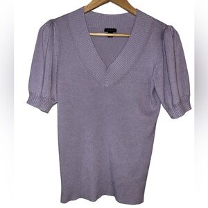 Ann Taylor Factory Clean Girl Puff Sleeve V-Neck Ribbed Top Women’s Medium